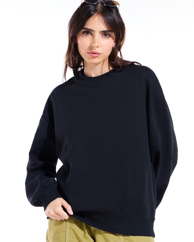 Shop Women's Black Oversized Sweatshirt-Front