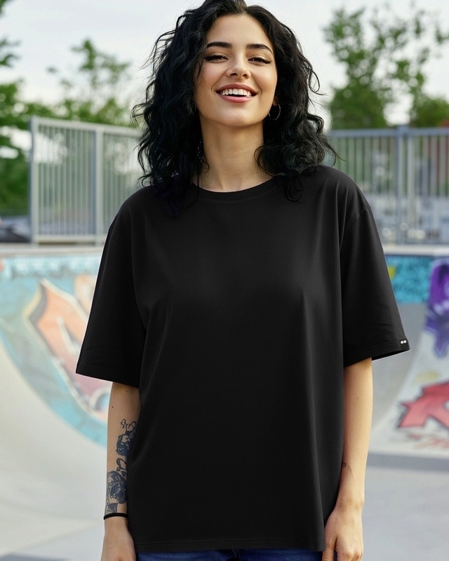 Shop Women's Black Oversized T-shirt-Front