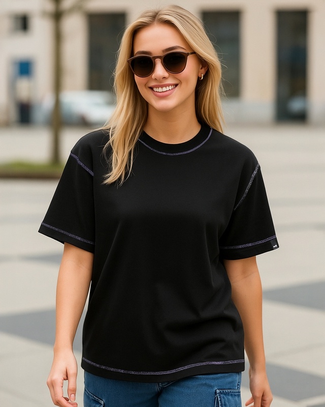 Shop Women's Black Oversized T-shirt-Front
