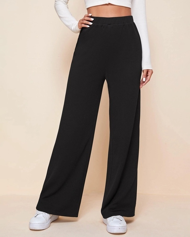 Shop Women's Black Oversized Wide Leg Korean Pants-Front