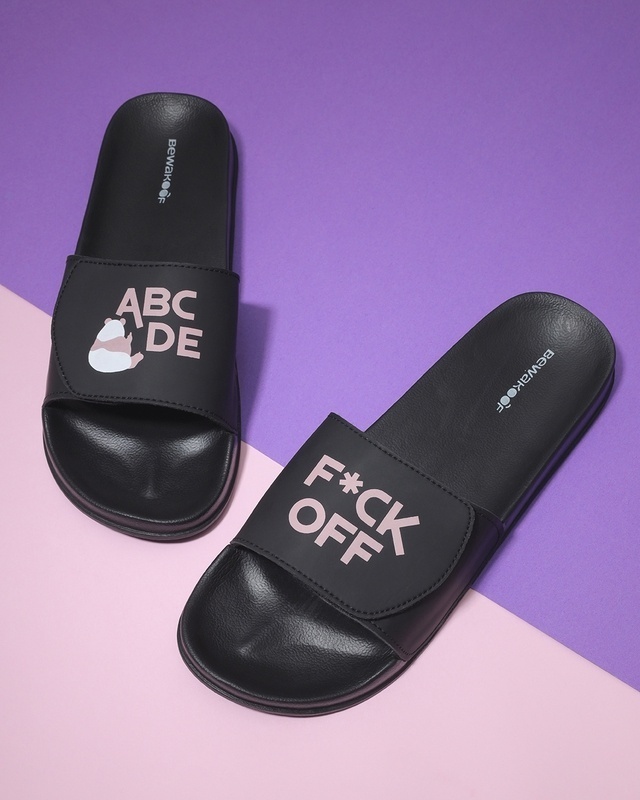 Shop Women's Black Panda ABCD Typography Adjustable Velcro Slider-Front
