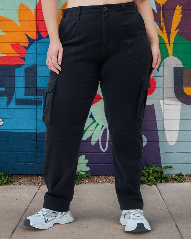 Shop Women's Black Plus Size Cargo Pants-Front