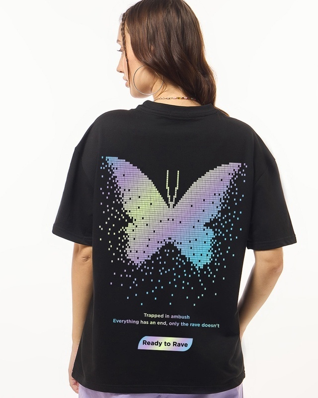 Shop Women's Black Ready To Rave Graphic Printed Oversized T-shirt-Front