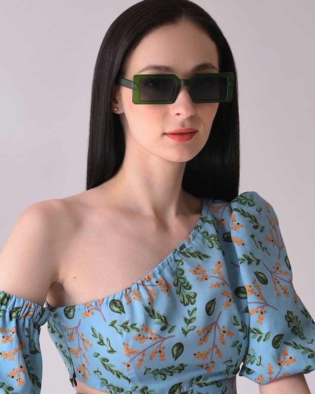 Shop Women's Black Rectangle Polarised Lens Sunglasses-Front
