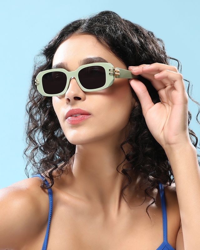 Shop Women's Black Rectangle Polarised Lens Sunglasses-Front