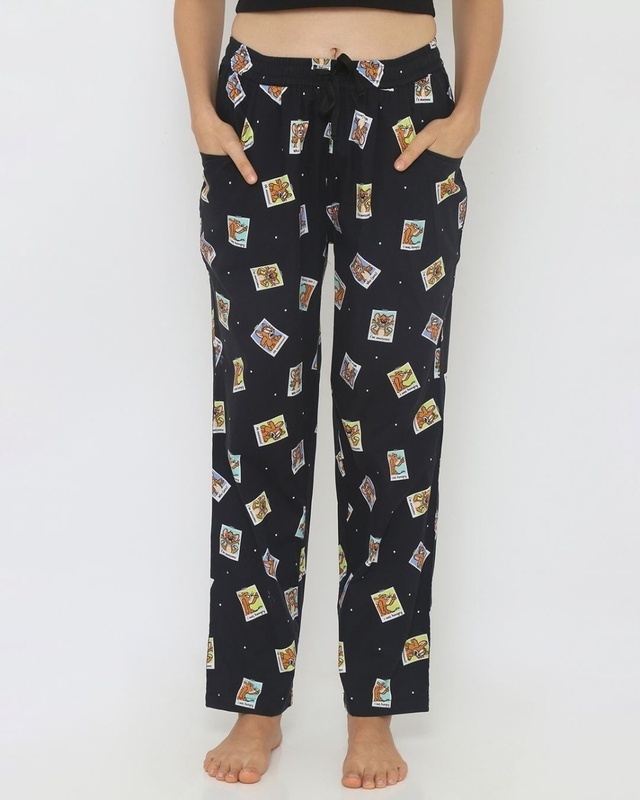 Shop Women's Black Regular Fit Printed Pyjama-Front