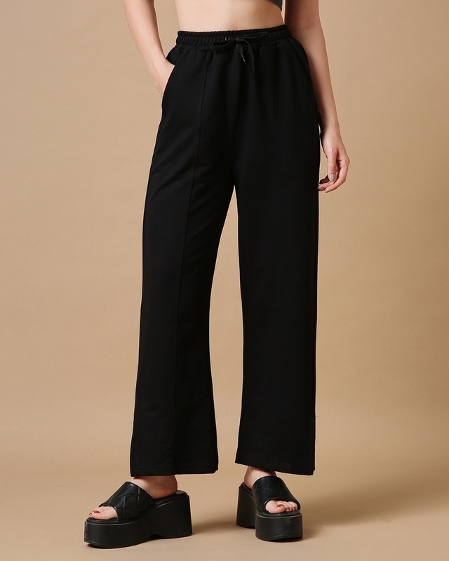 Shop Women's Black Relaxed Fit Track Pants-Front