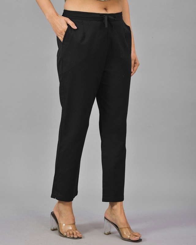 Shop Women's Black Relaxed Fit Casual Pants-Front