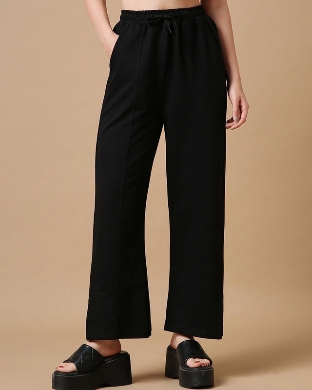 Shop Women's Black Relaxed Fit Track Pants-Front