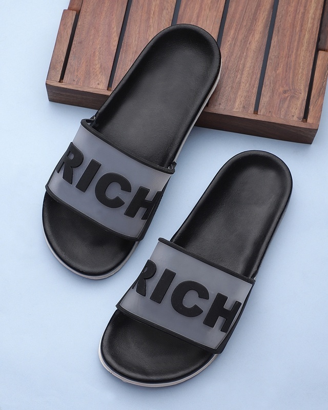 Shop Women's Black Rich Embellished Sliders-Front