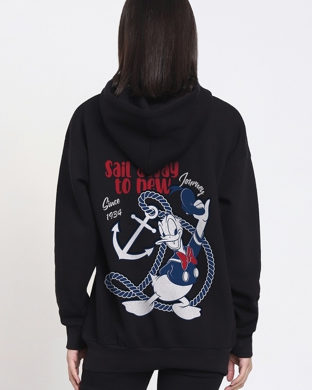 Shop Women's Black Sail Away Graphic Printed Oversized Hoodies-Front