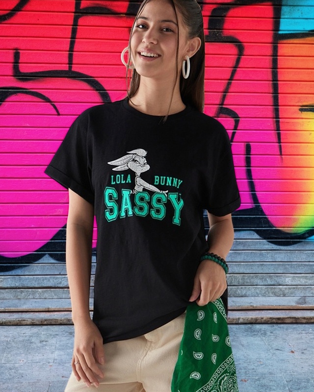 Shop Women's Black Sassy Graphic Printed Boyfriend T-shirt-Front
