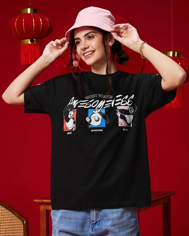 Shop Women's Black Secret Weapon Graphic Printed Oversized T-shirt-Front