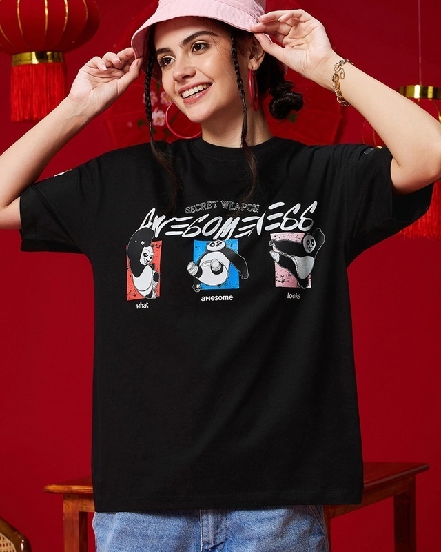 Shop Women's Black Secret Weapon Graphic Printed Oversized T-shirt-Front
