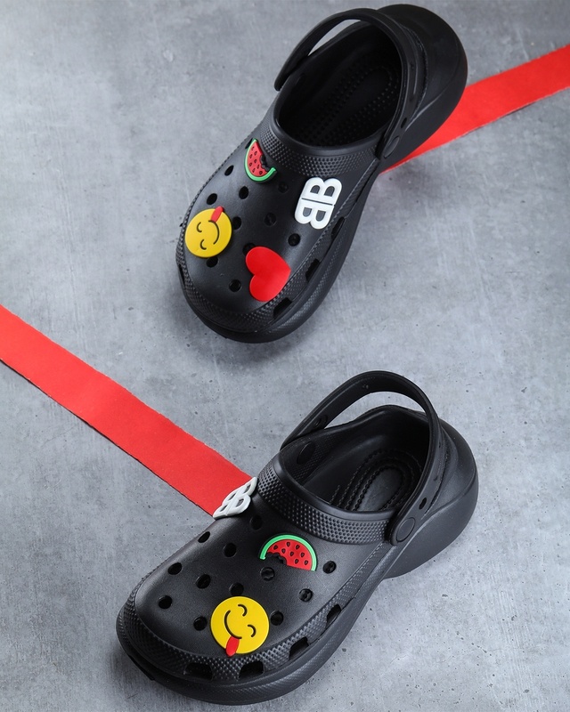Shop Women's Black Self Design Clogs-Front