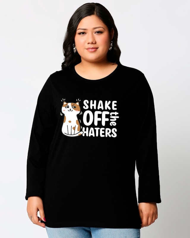 Shop Women's Black Shake Off The Haters Graphic Printed Plus Size Slim Fit T-shirt-Front