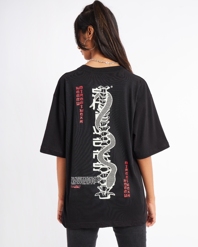 Shop Women's Black Shiver Down My Spine Graphic Printed Oversized T-shirt-Front