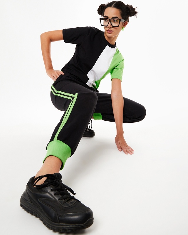 Shop Women's Black Side Panel Joggers-Front