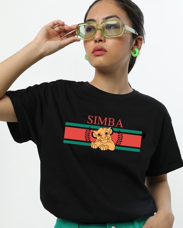 Shop Women's Black Simba Graphic Printed Boyfriend T-shirt-Front