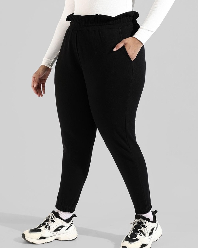 Shop Women's Black Skinny Fit Plus Size Joggers-Front