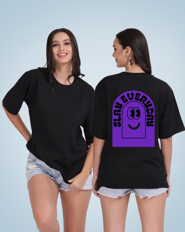 Shop Women's Black Slay Everyday Graphic Printed Oversized T-shirt-Front