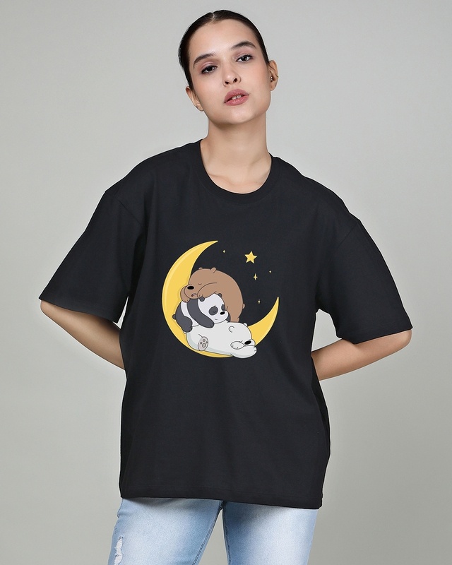 Shop Women's Black Sleepy Bears Graphic Printed Oversized T-shirt-Front