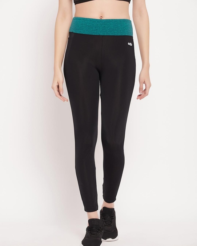 Shop Women's Black Slim Fit Activewear Tights-Front
