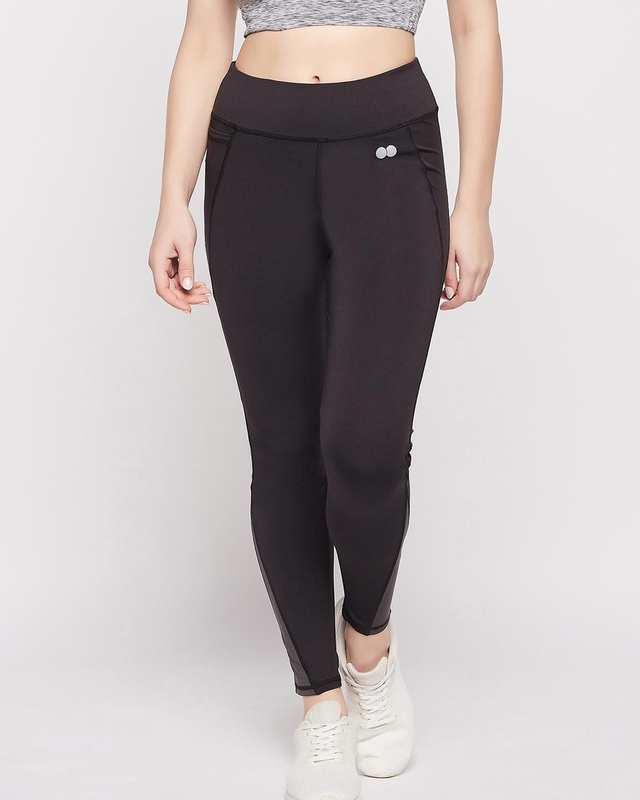 Shop Women's Black Slim Fit Activewear Tights-Front