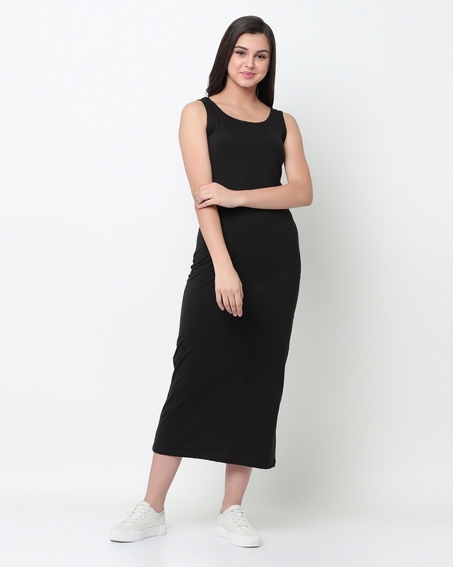 Shop Women's Black Slim Fit Maxi Dress-Front