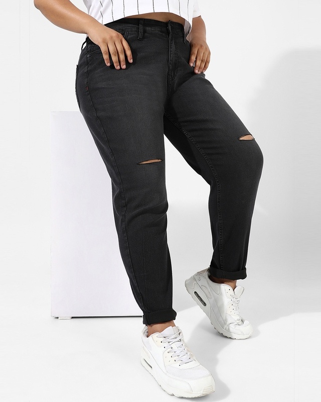 Shop Women's Black Slim Fit Plus Size Jeans-Front