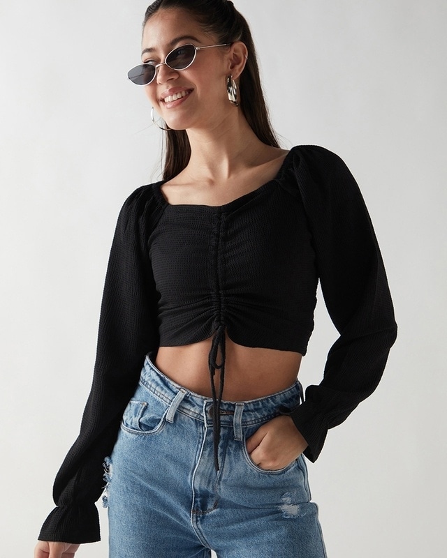 Shop Women's Black Slim Fit Short Top-Front