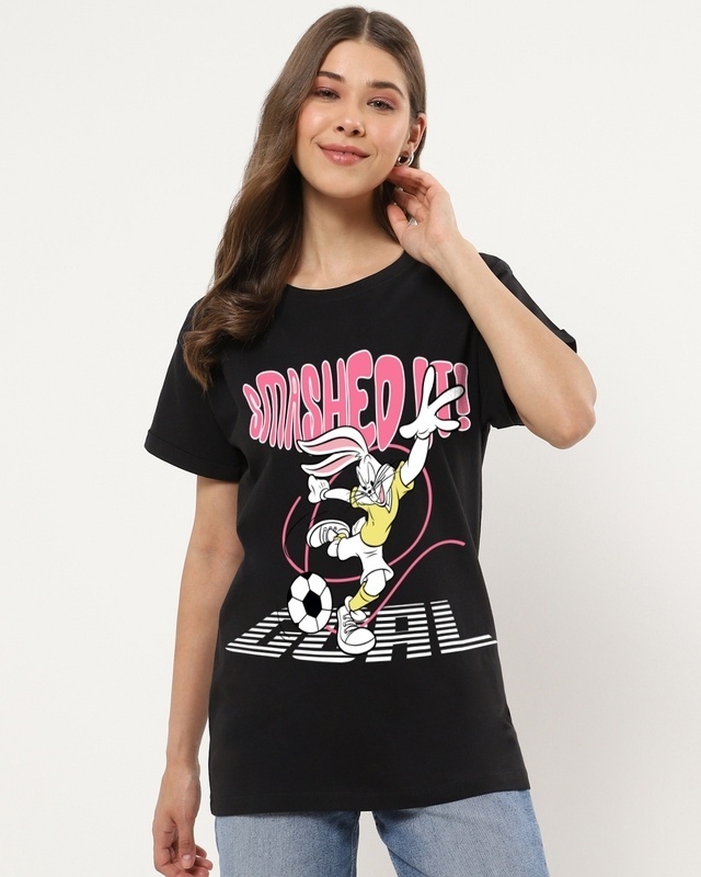 Shop Women's Black Smashed It Graphic Printed Boyfriend T-shirt-Front
