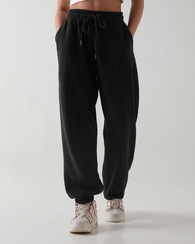 Shop Women's Black Super Loose Fit Joggers-Front