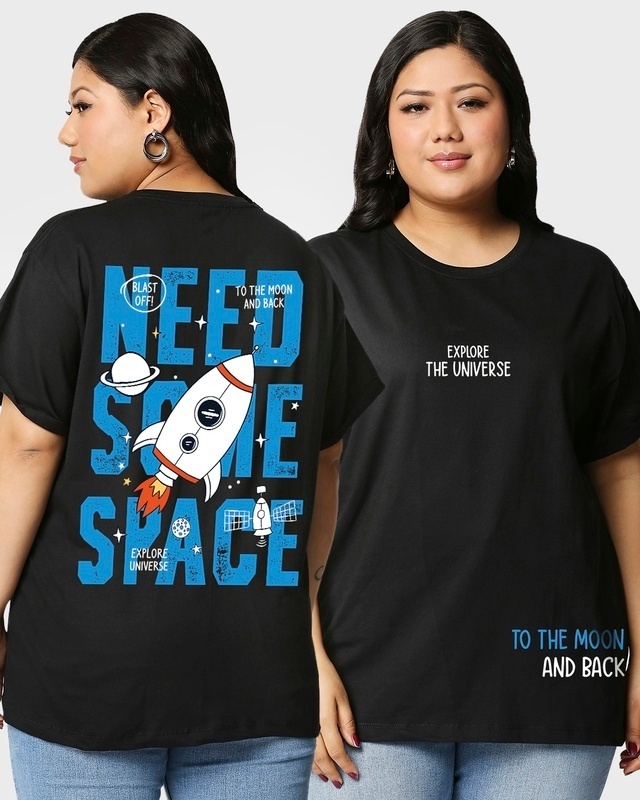 Shop Women's Black Space X Graphic Printed Oversized Plus Size T-shirt-Front
