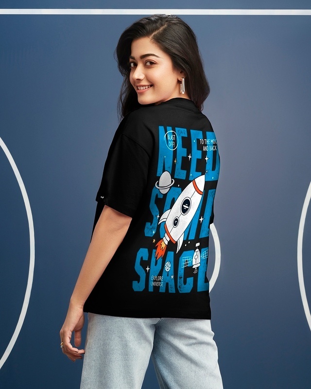 Shop Women's Black Space X Graphic Printed Oversized T-shirt-Front