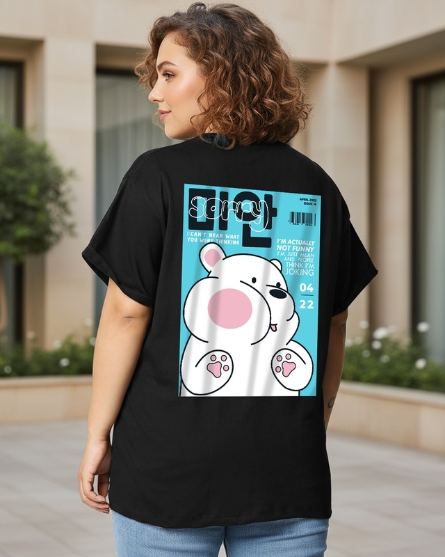 Women's Black Starboi Graphic Printed Plus Size Boyfriend T-shirt-Front Bewakoof Shop Women's Black Starboi Graphic Printed Plus Size Boyfriend T-shirt-Front