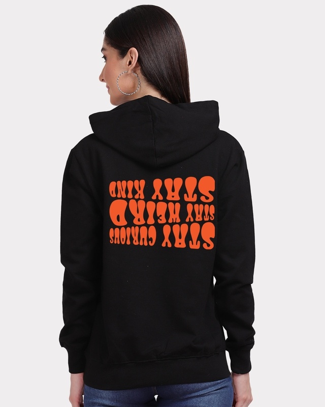 Shop Women's Black Stay Curious Typography Hoodie-Front