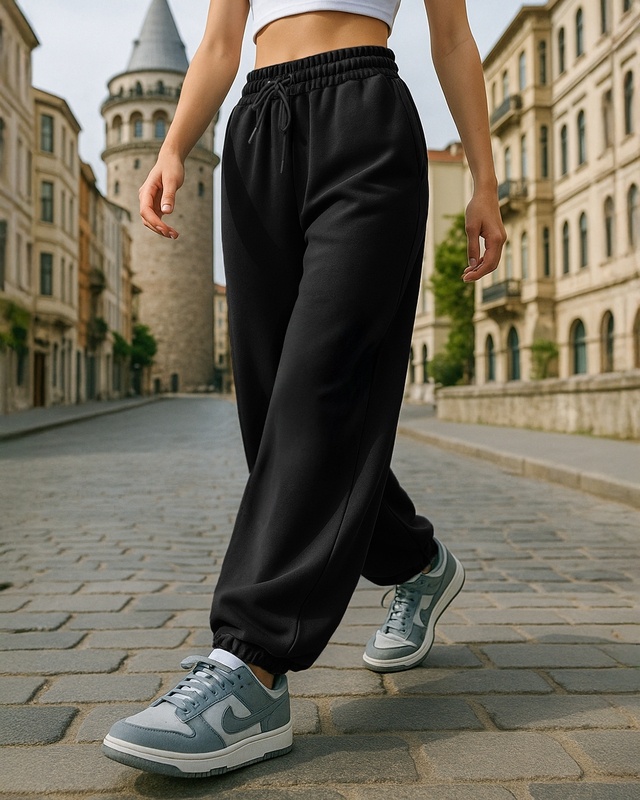 Shop Women's Black Super Loose Fit Joggers-Front
