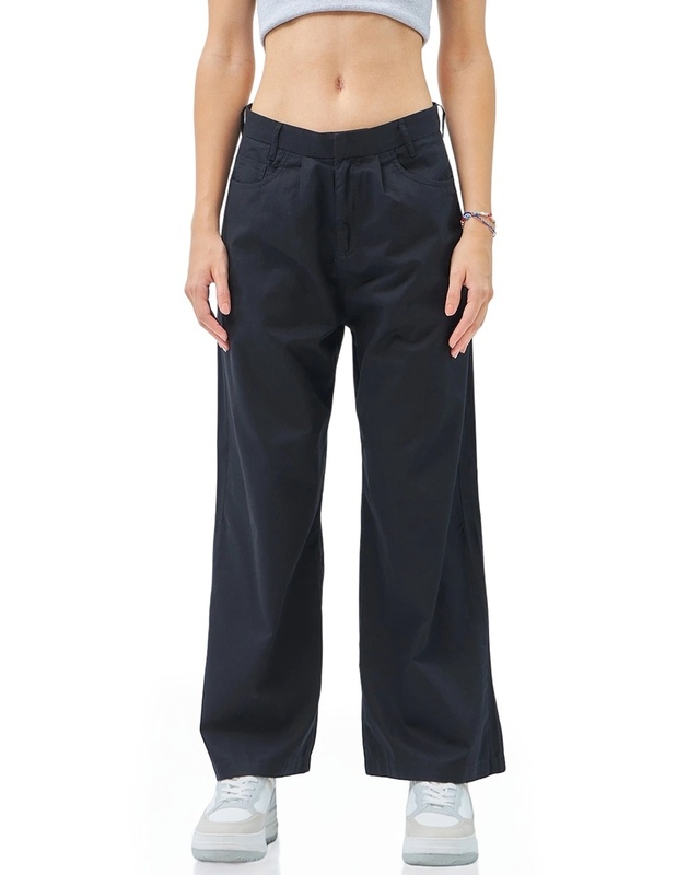 Shop Women's Black Super Loose Fit Wide Leg Pants-Front