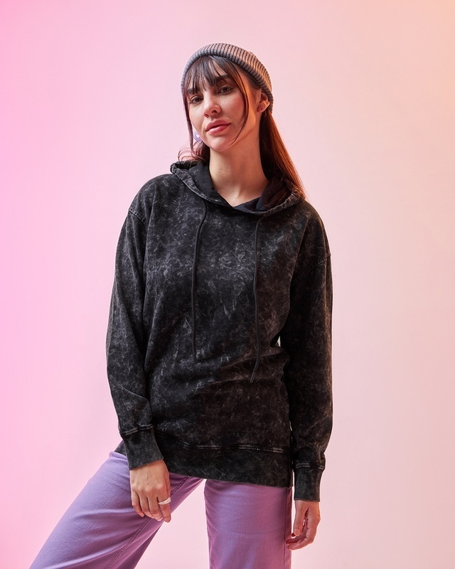 Shop Women's Black Textured Oversized Hoodies-Front