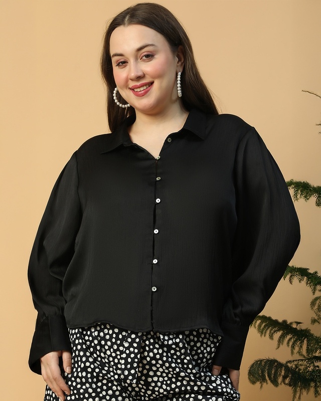 Shop Women's Black Textured Plus Size Shirt-Front