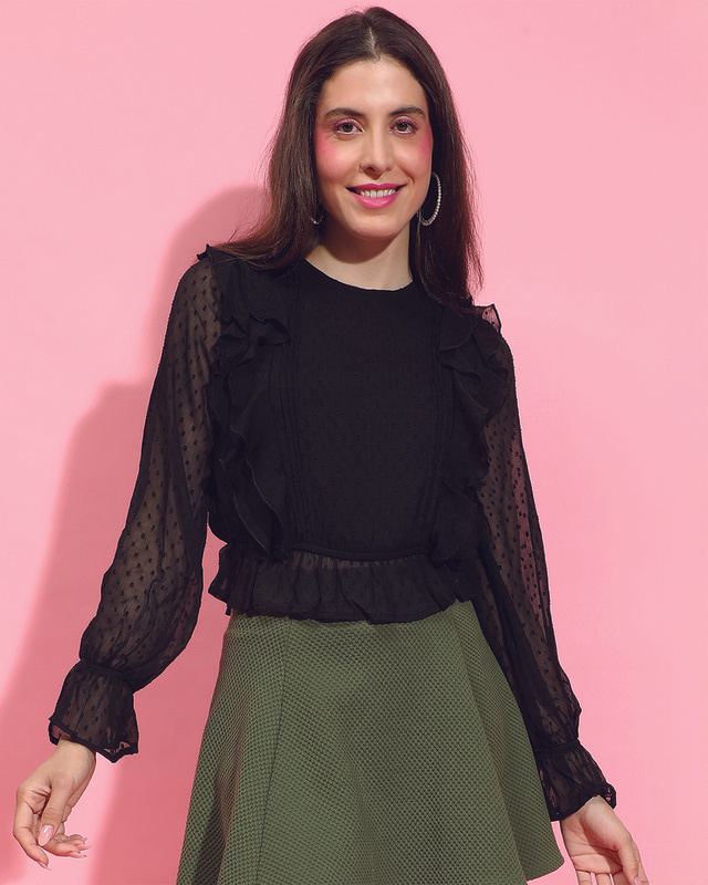 Women's Black Textured Top