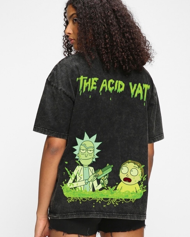 Shop Women's Black The Acid Vat Graphic Printed Oversized Acid Wash T-shirt-Front