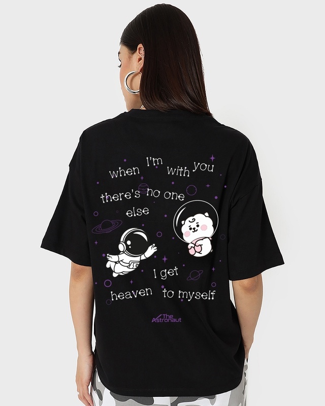 Shop Women's Black The Astronaut BTS Typography Oversized T-shirt-Front
