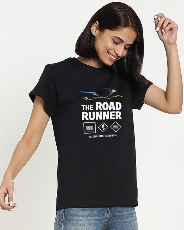 Shop Women's Black The Road Runner Boyfriend T-shirt-Front