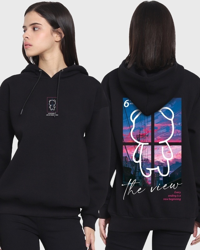 Shop Women's Black The View Graphic Printed Oversized Hoodie-Front