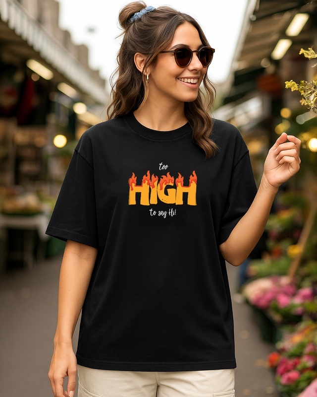 Shop Women's Black Too High Typography Oversized T-shirt-Front