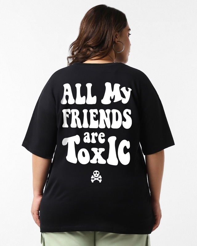 Shop Women's Black Toxic Graphic Printed Oversized Plus Size T-shirt-Front