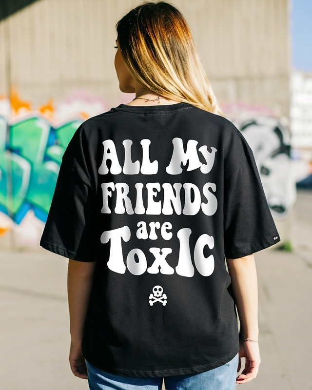 Shop Women's Black Toxic Graphic Printed Oversized T-shirt-Front
