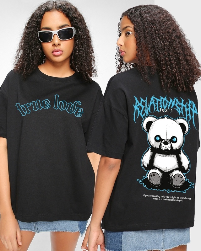 Shop Women's Black Toxic Graphic Printed Oversized T-shirt-Front